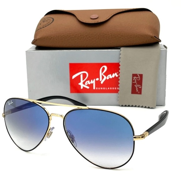 Ray Ban AVIATOR RB3675 90003F Black on Arista / Clear Gradient Blue 58mm - Picture 1 of 4